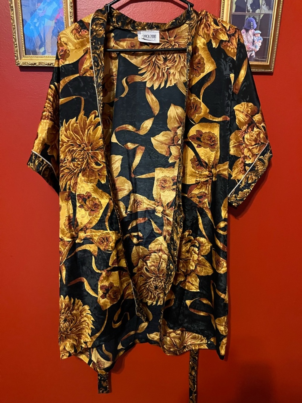 Gold Floral Satin Kimono Jacket